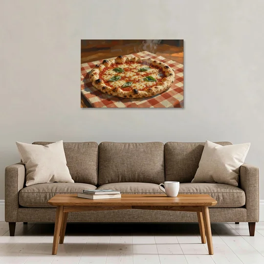 Margherita Pizza on a Checkered Cloth - Canvas Wall Art - Sofa - 36x24
