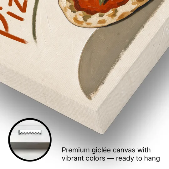 Margherita Pizza with Basil and Brushed Pizzeria Script - Canvas Wall Art - Gallery Wrap Corner