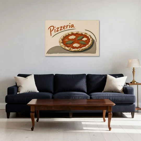 Margherita Pizza with Basil and Brushed Pizzeria Script - Canvas Wall Art - Sofa - 36x24