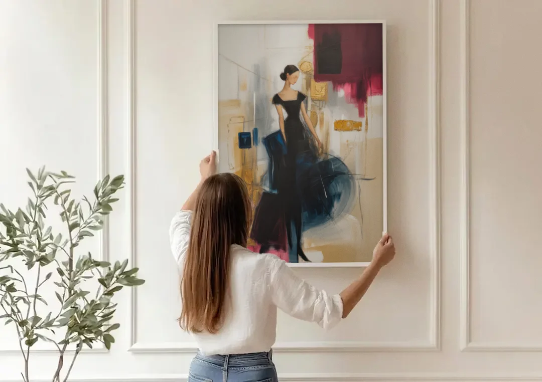 Maria Luisa Magic canvas wall art being hung on a paneled wall