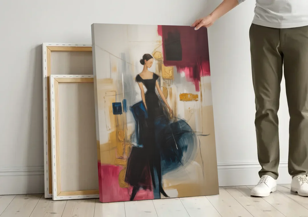 Maria Luisa Magic canvas wall art leaning against a wall next to blank canvases