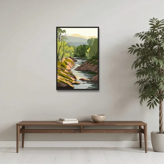 Marietta Chattahoochee River - Black Framed Canvas Wall Art - Coffee Table - 24x36