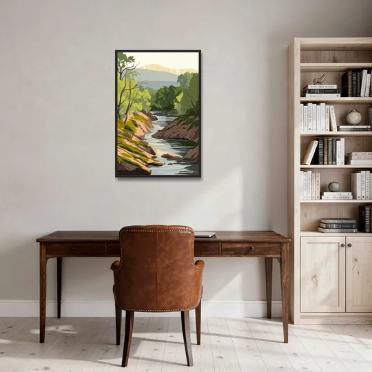 Marietta Chattahoochee River - Black Framed Canvas Wall Art - Office - 24x36