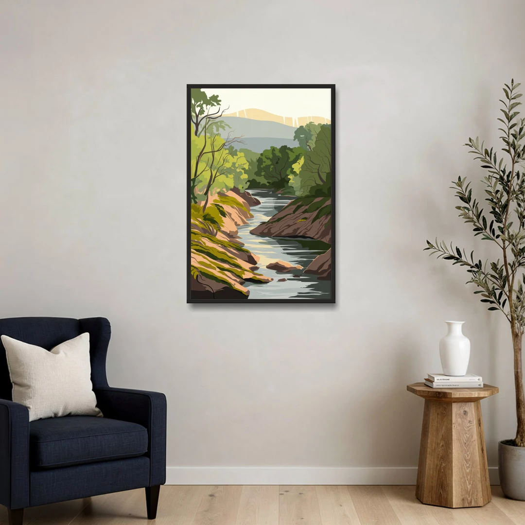 Marietta Chattahoochee River - Black Framed Canvas Wall Art - Sofa - 24x36