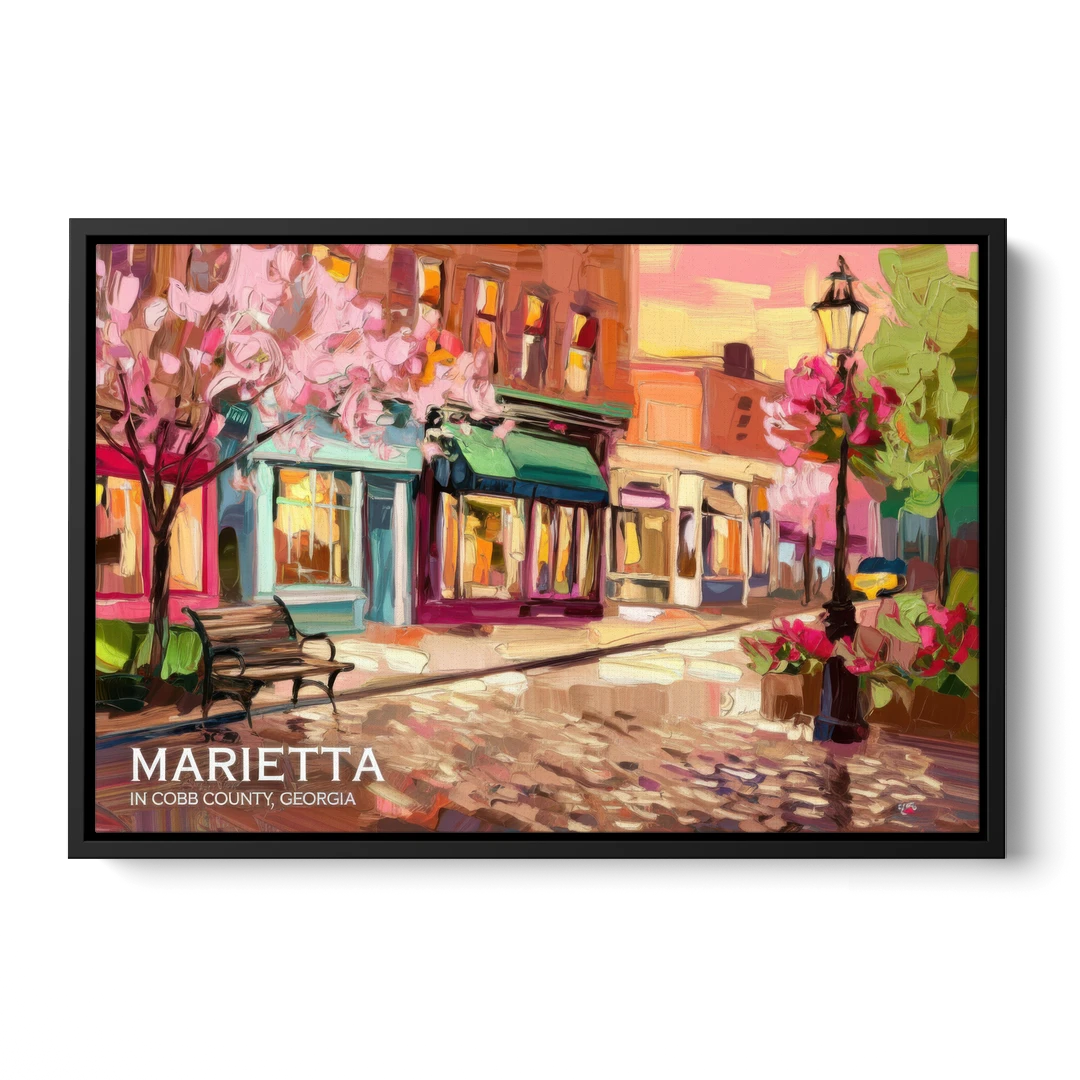 Marietta Cobb County Scenes - Black Framed Canvas Wall Art - Front