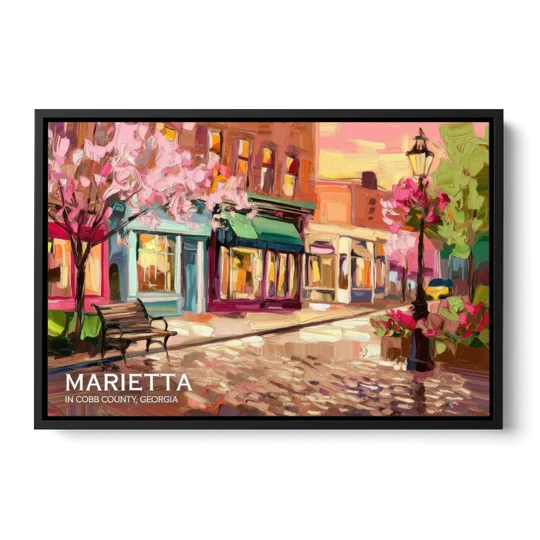Marietta Cobb County Scenes - Black Framed Canvas Wall Art - Front