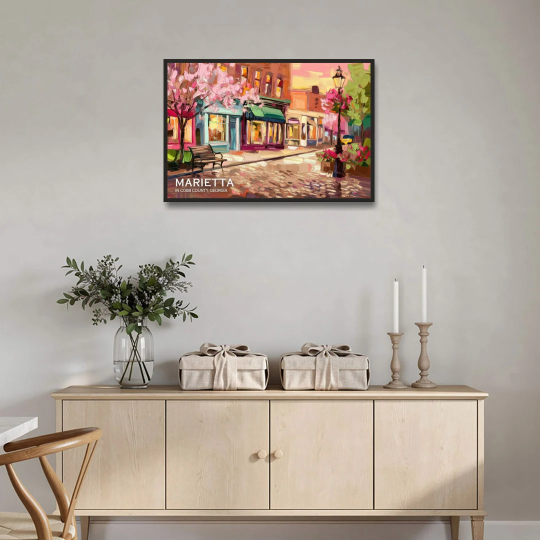 Marietta Cobb County Scenes - Black Framed Canvas Wall Art - Coffee Table - 36x24