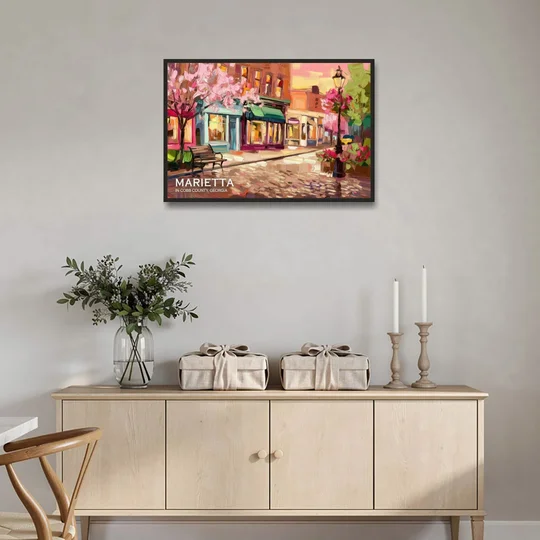 Marietta Cobb County Scenes - Black Framed Canvas Wall Art - Coffee Table - 36x24