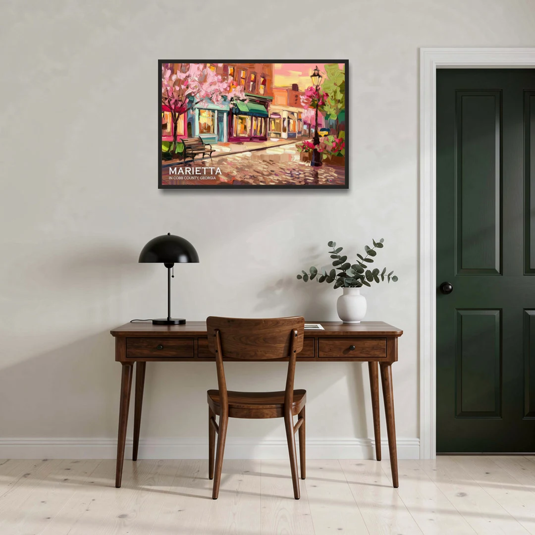 Marietta Cobb County Scenes - Black Framed Canvas Wall Art - Office - 36x24