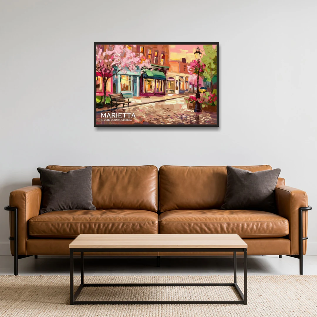 Marietta Cobb County Scenes - Black Framed Canvas Wall Art - Sofa - 36x24