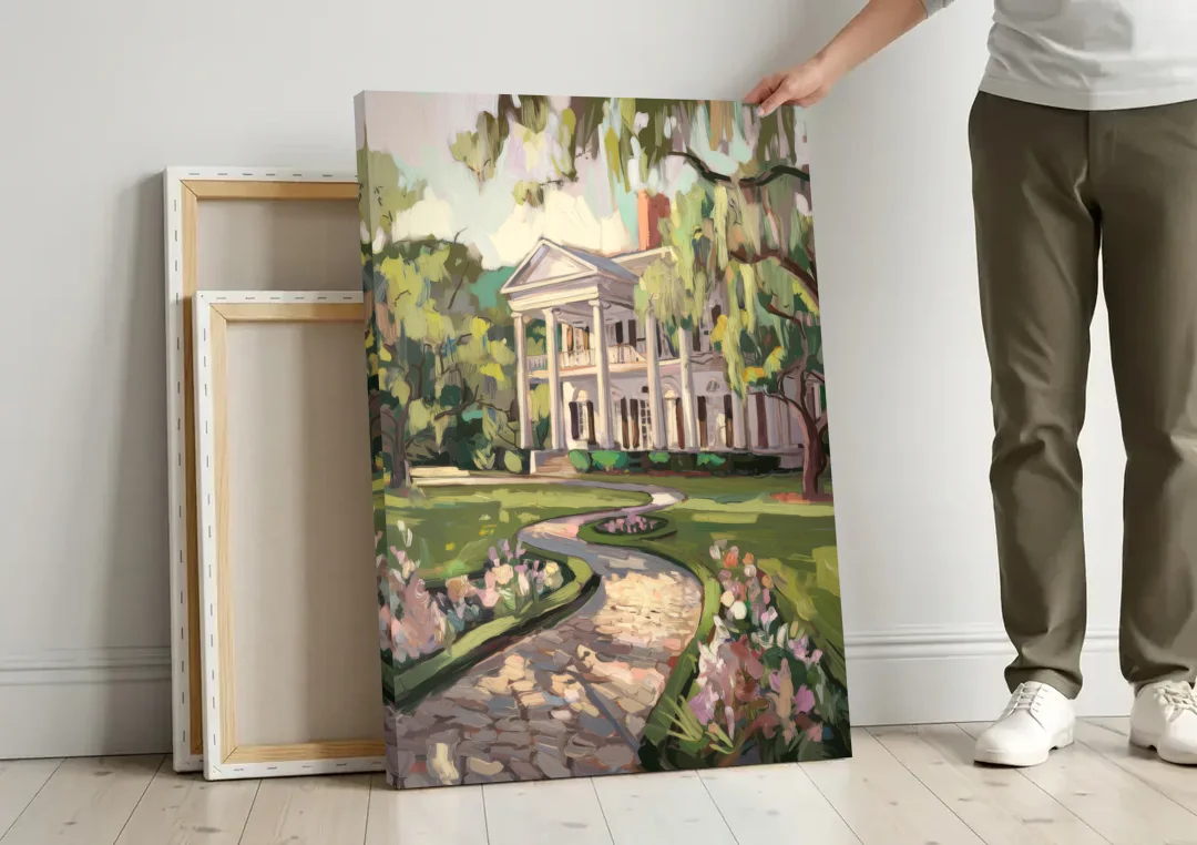 Marietta Southern Elegance canvas wall art leaning against a wall next to blank canvases