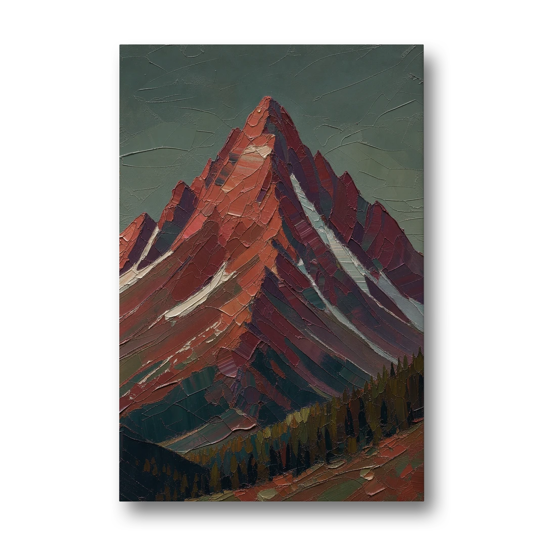 Maroon Wall Art of a Mountain Peak at Dusk - Canvas Wall Art - Front