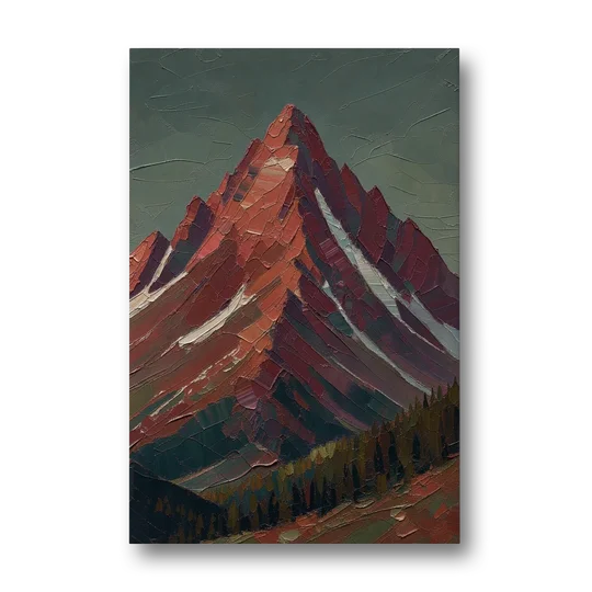 Maroon Wall Art of a Mountain Peak at Dusk - Canvas Wall Art - Front