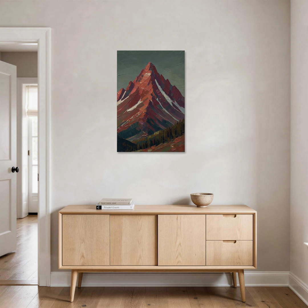 Maroon Wall Art of a Mountain Peak at Dusk - Canvas Wall Art - Coffee Table - 24x36