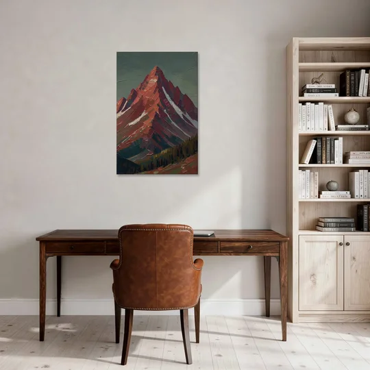 Maroon Wall Art of a Mountain Peak at Dusk - Canvas Wall Art - Office - 24x36