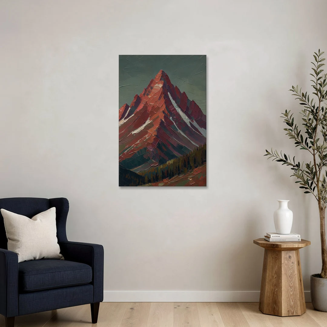 Maroon Wall Art of a Mountain Peak at Dusk - Canvas Wall Art - Sofa - 24x36