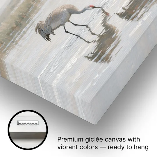 Marsh Landscape Painting with Two Sandhill Cranes - Canvas Wall Art - Gallery Wrap Corner