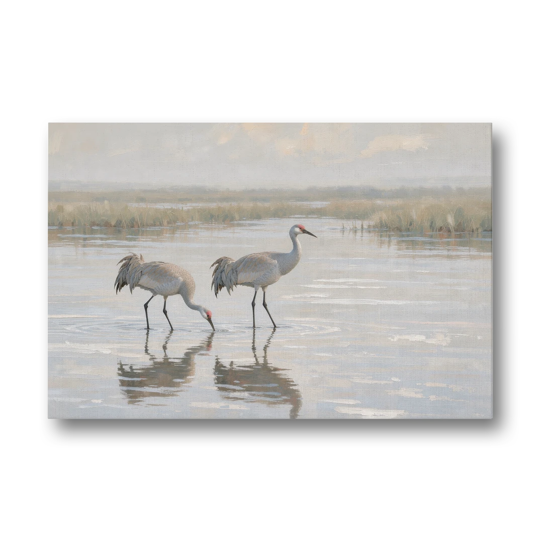 Marsh Landscape Painting with Two Sandhill Cranes - Canvas Wall Art - Front
