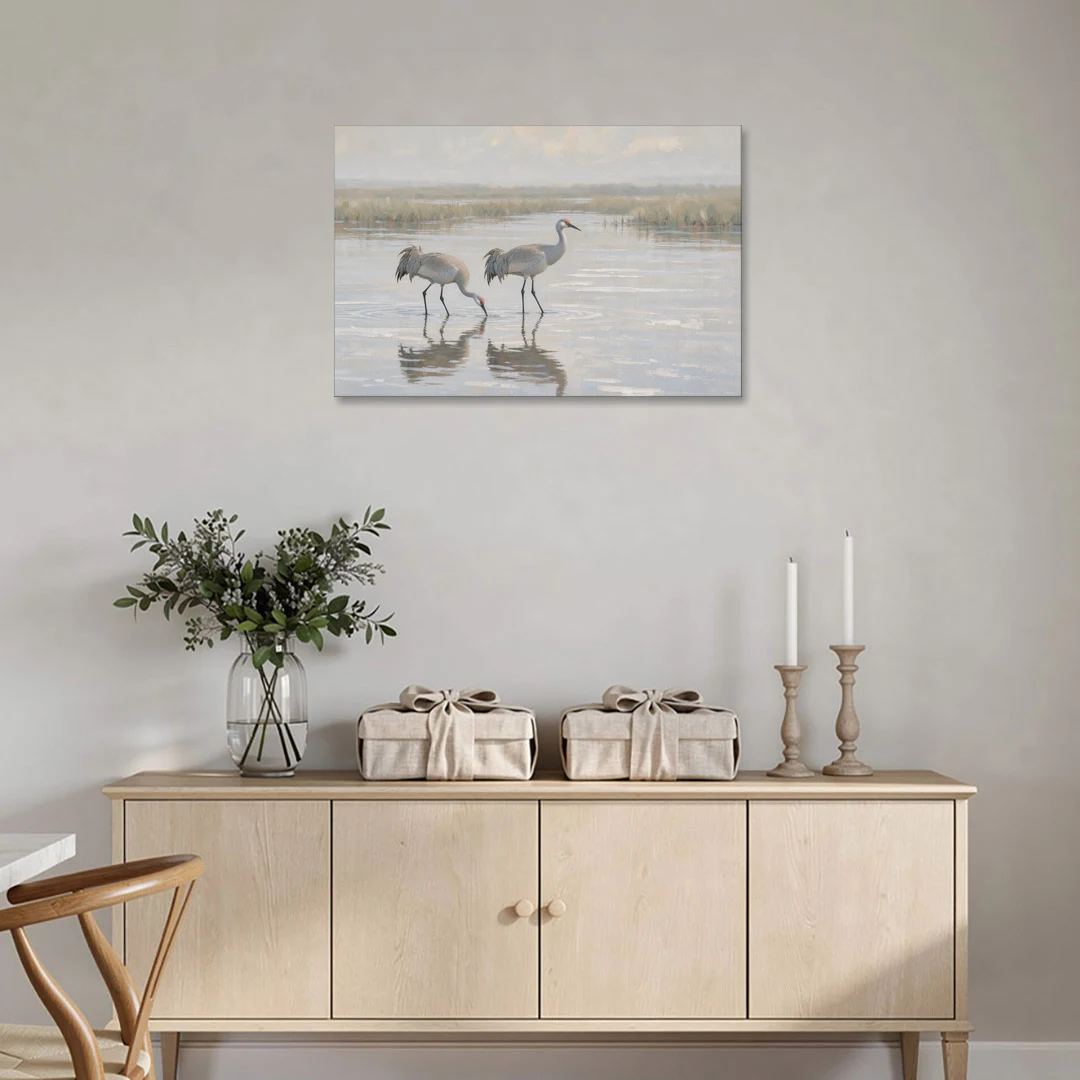 Marsh Landscape Painting with Two Sandhill Cranes - Canvas Wall Art - Coffee Table - 36x24
