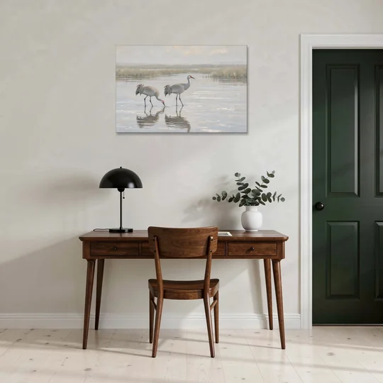 Marsh Landscape Painting with Two Sandhill Cranes - Canvas Wall Art - Office - 36x24
