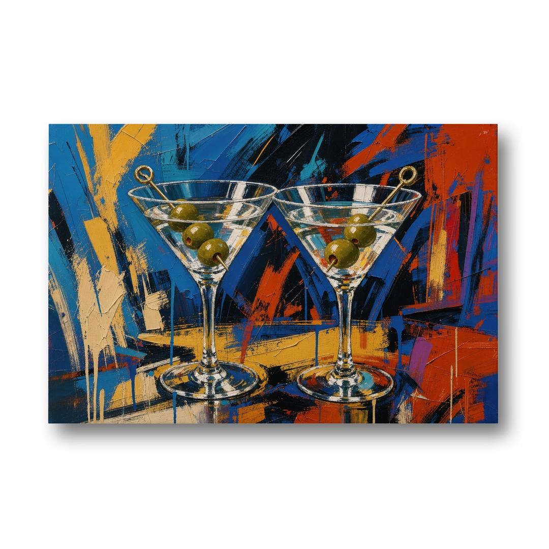 Martini Painting with Twin Olive Picks - Canvas Wall Art - Front