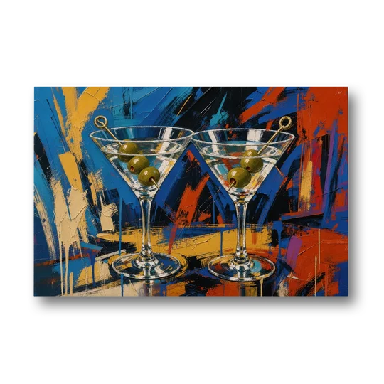Martini Painting with Twin Olive Picks - Canvas Wall Art - Front