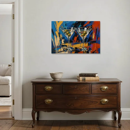 Martini Painting with Twin Olive Picks - Canvas Wall Art - Coffee Table - 36x24