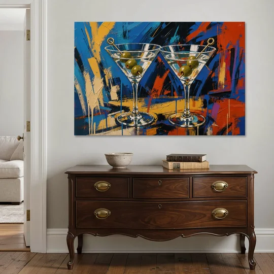 Martini Painting with Twin Olive Picks - Canvas Wall Art - Coffee Table - 60x40