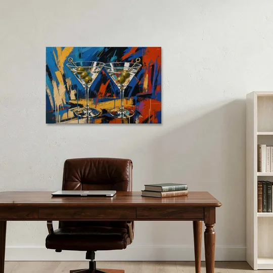 Martini Painting with Twin Olive Picks - Canvas Wall Art - Office - 36x24