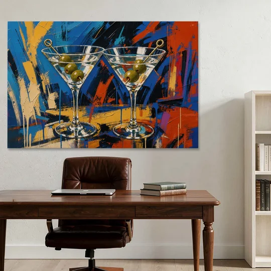 Martini Painting with Twin Olive Picks - Canvas Wall Art - Office - 60x40