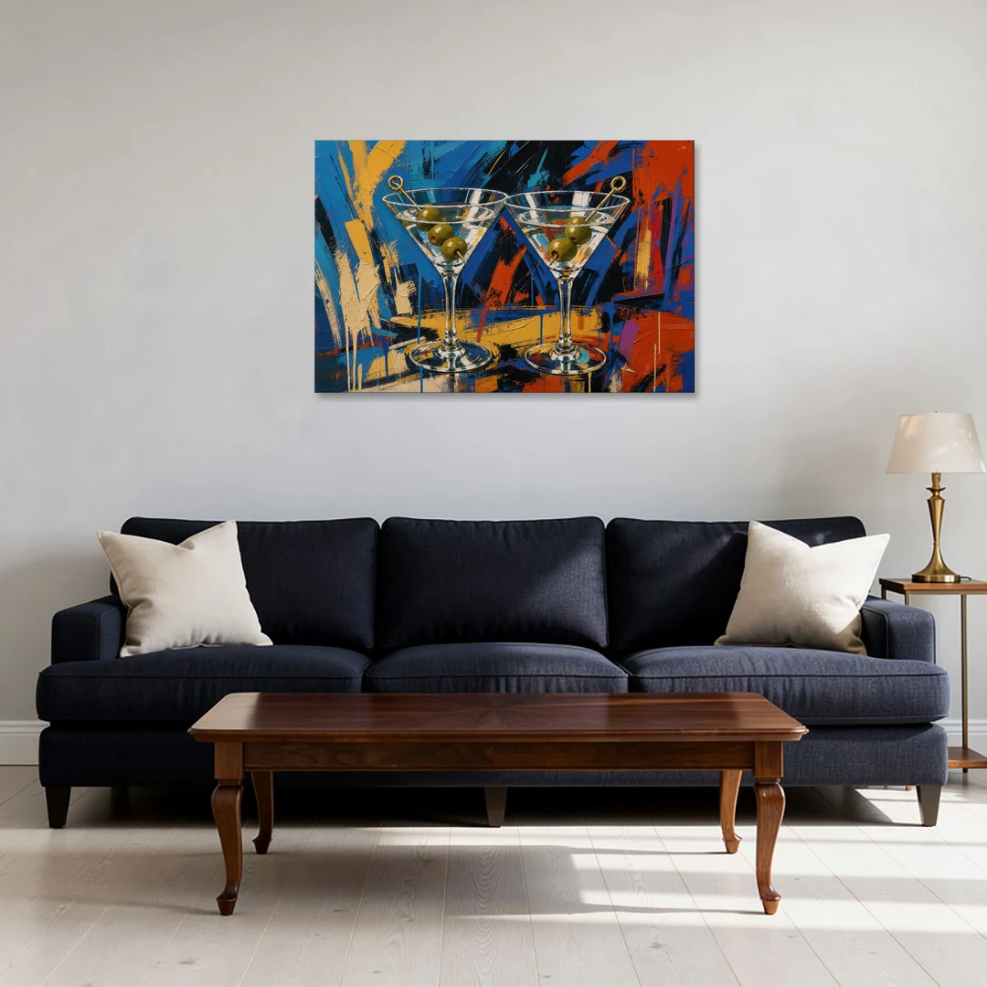 Martini Painting with Twin Olive Picks - Canvas Wall Art - Sofa - 36x24