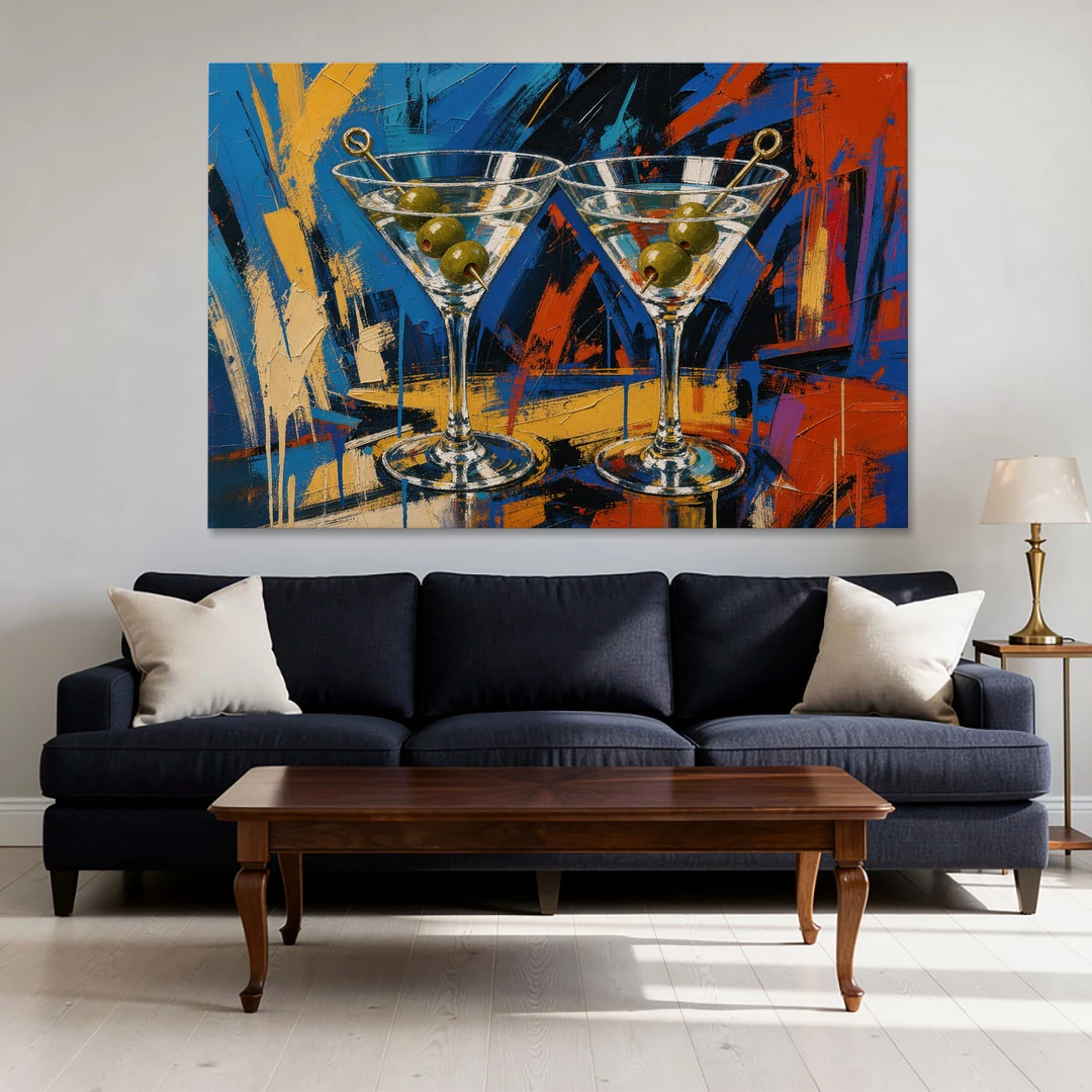 Martini Painting with Twin Olive Picks - Canvas Wall Art - Sofa - 60x40
