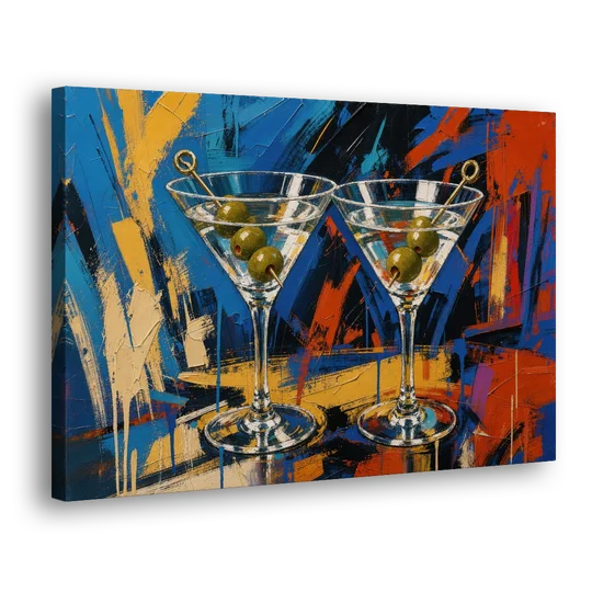 Martini Painting with Twin Olive Picks - Canvas Wall Art - Side