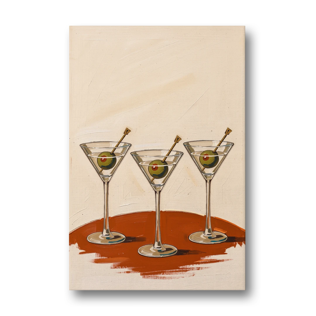 Martini Wall Art Trio with Green Olives - Canvas Wall Art - Front