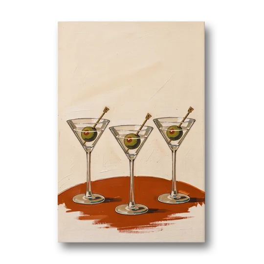 Martini Wall Art Trio with Green Olives - Canvas Wall Art - Front