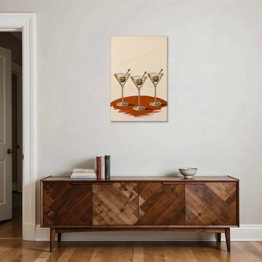 Martini Wall Art Trio with Green Olives - Canvas Wall Art - Coffee Table - 24x36