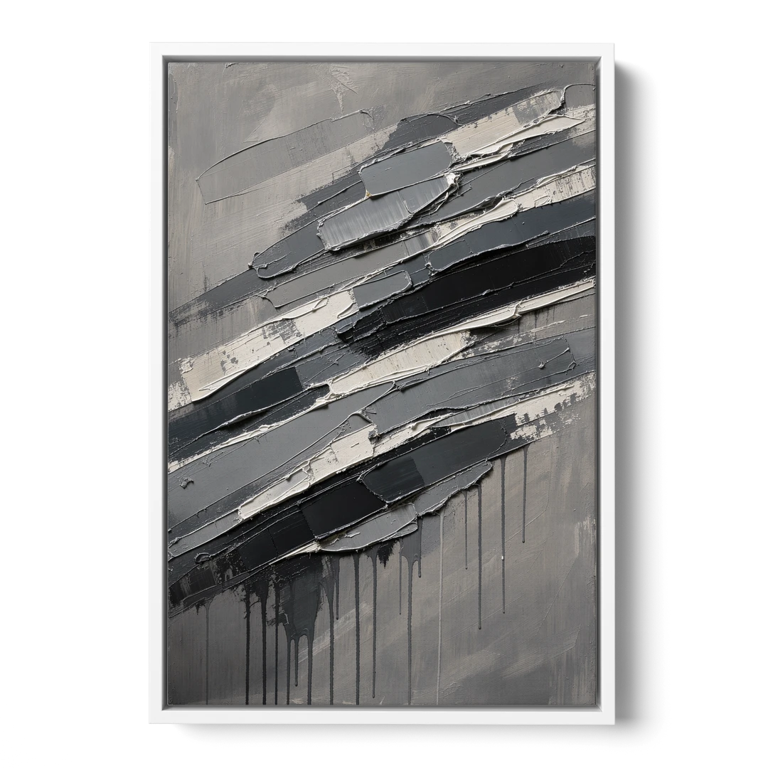 Masculine Abstract Slate Strata with White Seams - White Framed Canvas Wall Art - Front