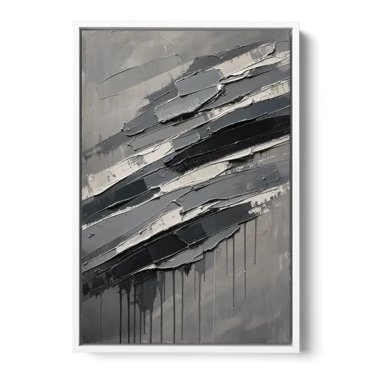 Masculine Abstract Slate Strata with White Seams - White Framed Canvas Wall Art - Front