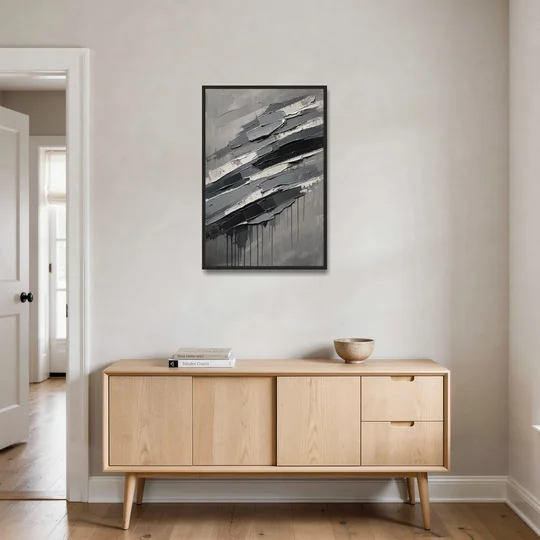 Masculine Abstract Slate Strata with White Seams - Black Framed Canvas Wall Art - Coffee Table - 24x36
