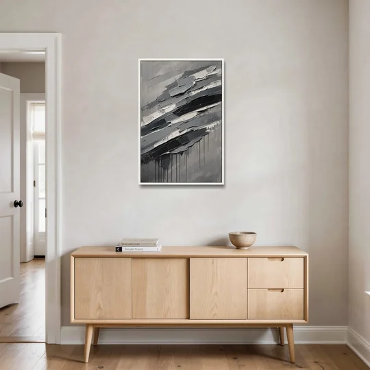 Masculine Abstract Slate Strata with White Seams - White Framed Canvas Wall Art - Coffee Table - 24x36