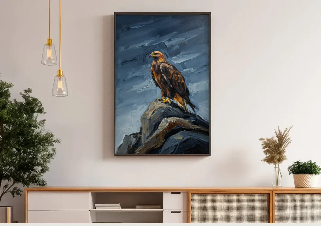 Masculine Wall Art for Office canvas wall art above a wooden sideboard under pendant lights