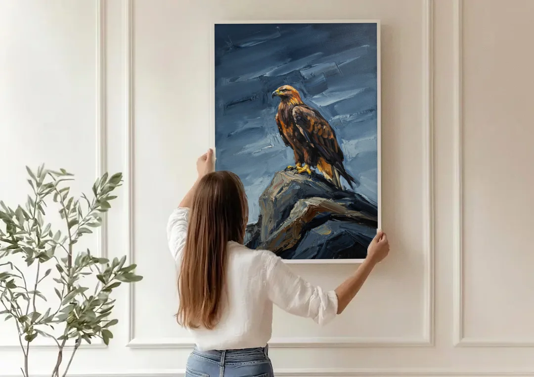 Masculine Wall Art for Office canvas wall art being hung on a paneled wall