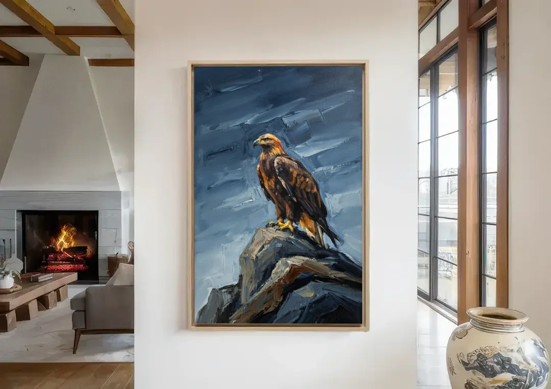 Masculine Wall Art for Office canvas wall art in a living room with a fireplace