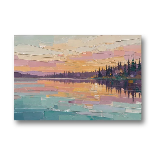Master Bedroom Wall Art Above Bed Lake Sunset - Canvas Wall Art - Front
