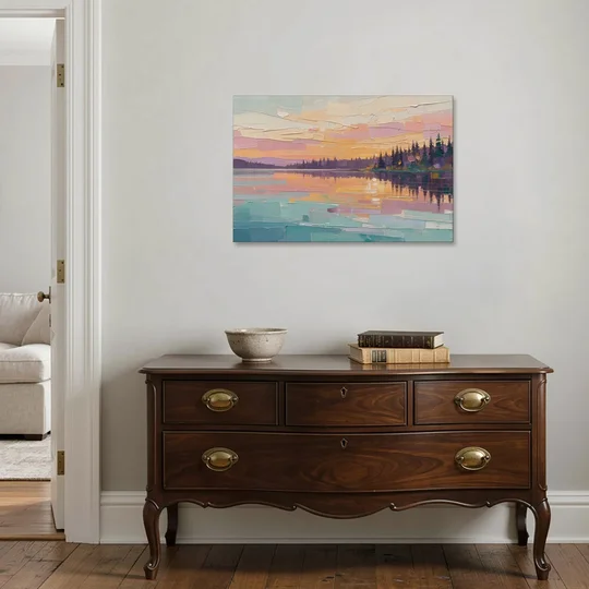 Master Bedroom Wall Art Above Bed Lake Sunset - Canvas Wall Art - Coffee Table - 36x24