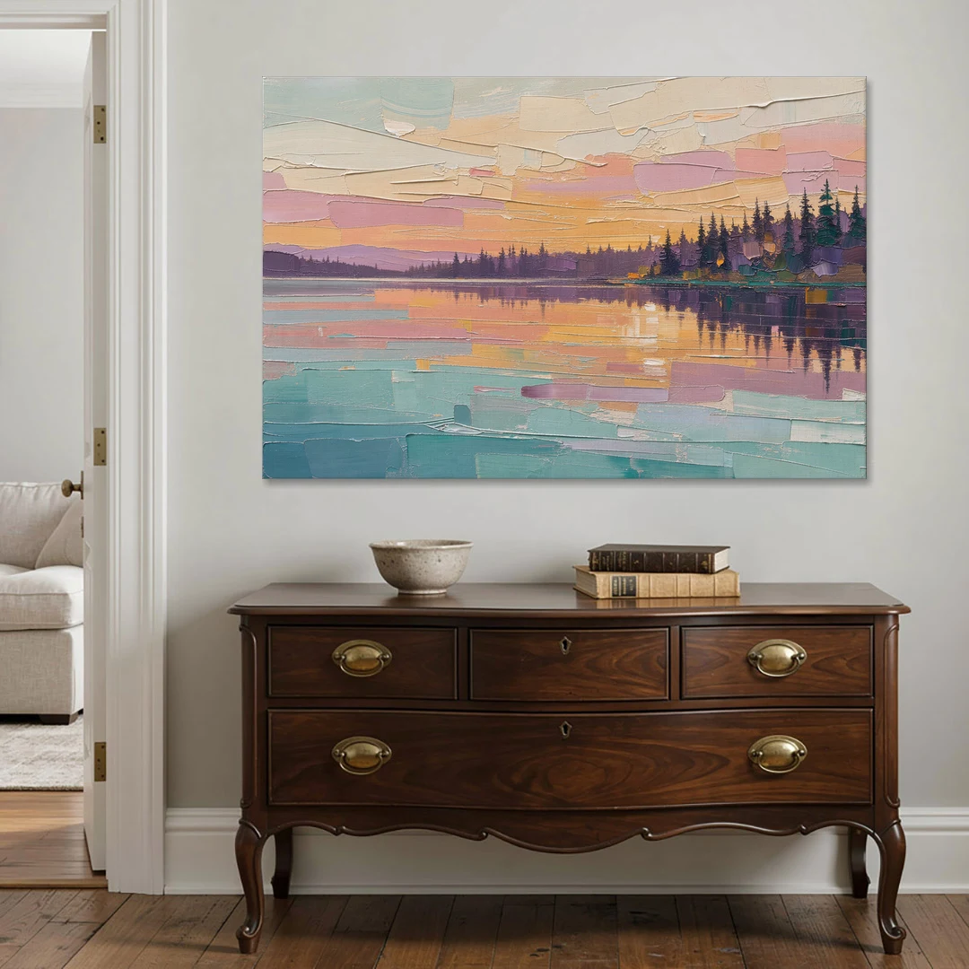 Master Bedroom Wall Art Above Bed Lake Sunset - Canvas Wall Art - Coffee Table - 60x40