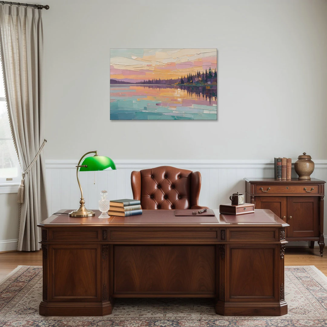 Master Bedroom Wall Art Above Bed Lake Sunset - Canvas Wall Art - Office - 36x24