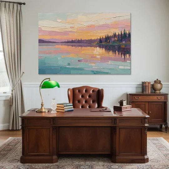 Master Bedroom Wall Art Above Bed Lake Sunset - Canvas Wall Art - Office - 60x40