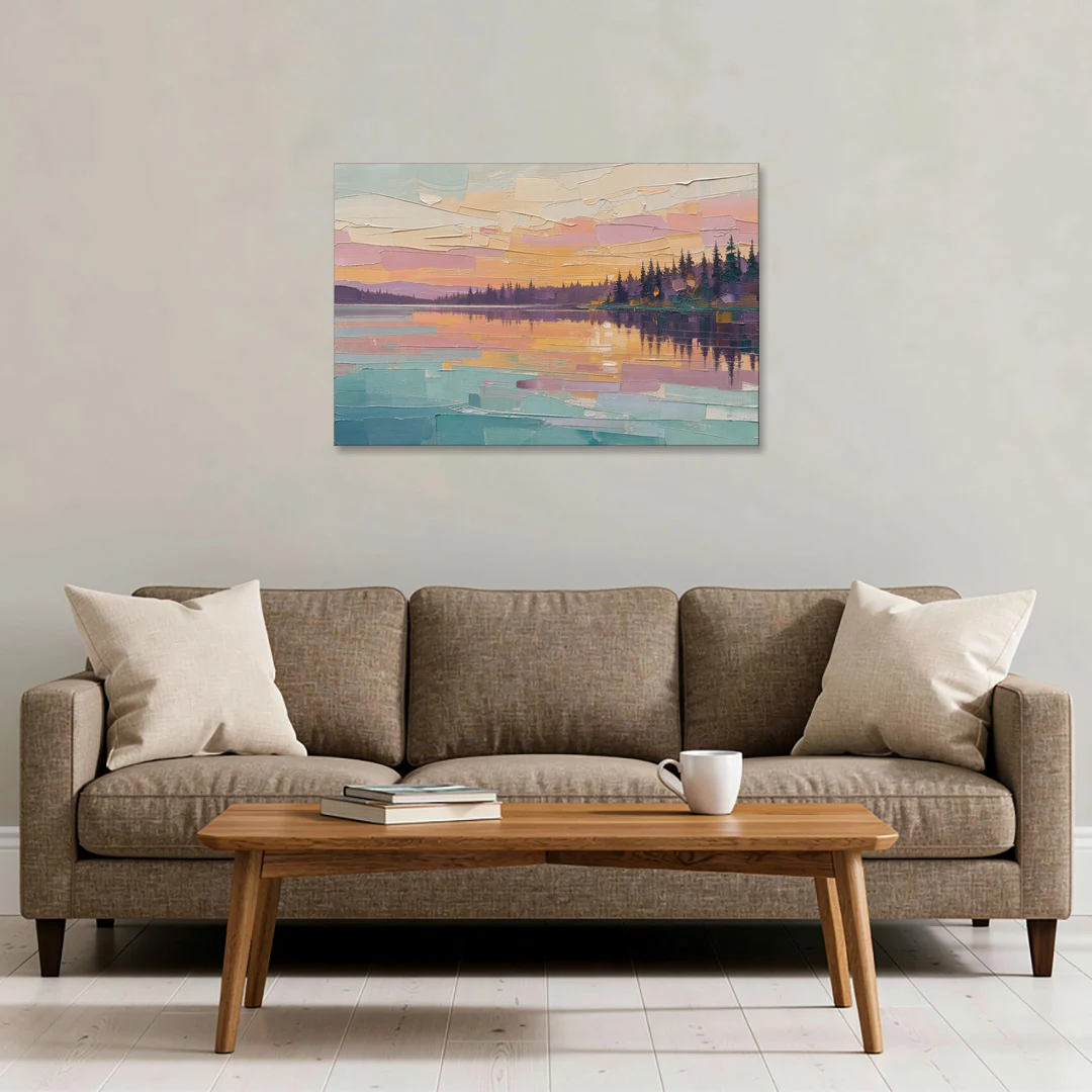 Master Bedroom Wall Art Above Bed Lake Sunset - Canvas Wall Art - Sofa - 36x24