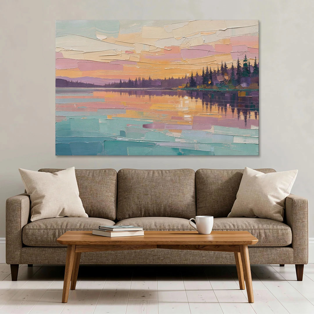 Master Bedroom Wall Art Above Bed Lake Sunset - Canvas Wall Art - Sofa - 60x40
